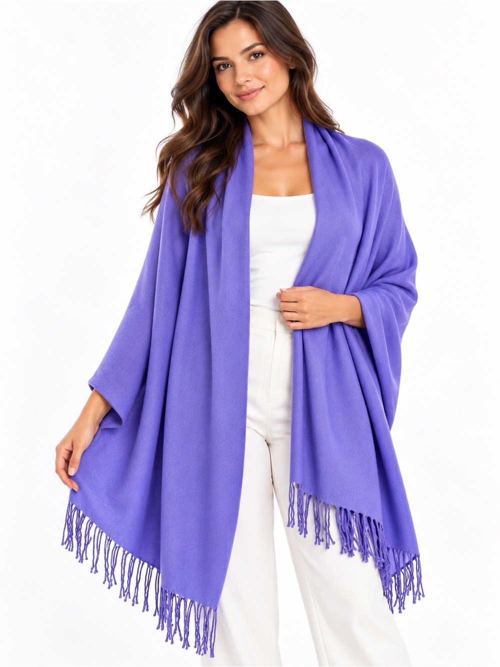 Purple Pashmina Cashmere Silk Wrap Scarf Shawl 70% Cashmere 30% Silk Fringe